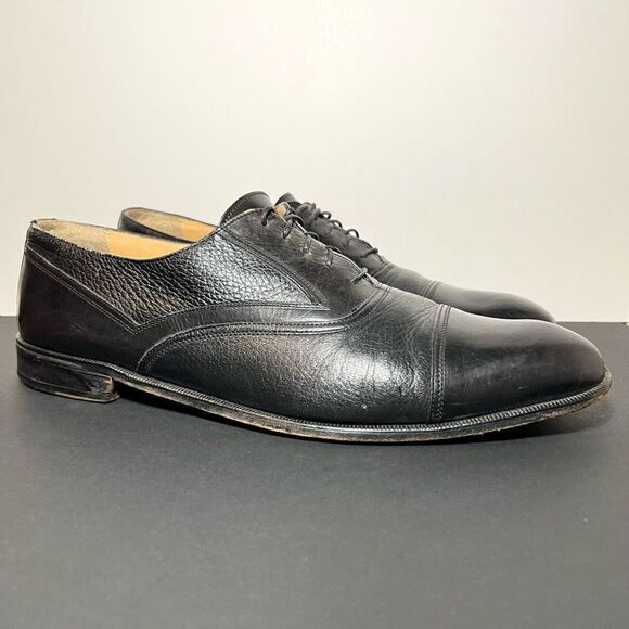 Mens JOHNSTON & MURPHY Cellini Black Cap Toe Oxford Dress Shoes / Size 13 Medium - Picture 1 of 9